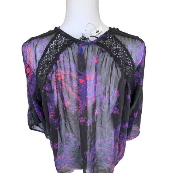 Express Womens Top Size Small Kimono Duster Cardigan Cover Up Multicolor - Picture 4 of 10